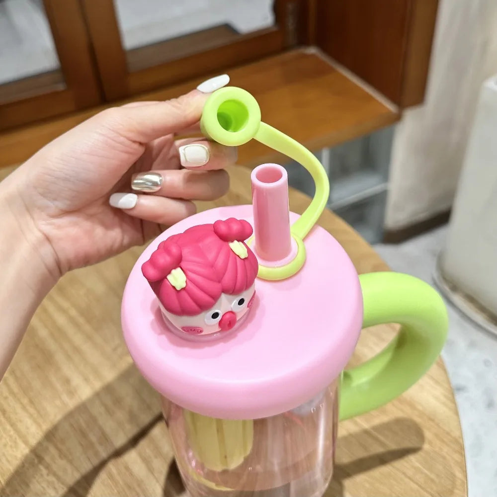 Cartoon Cute 900ml Straw Cup – Large Capacity Portable Water Bottle