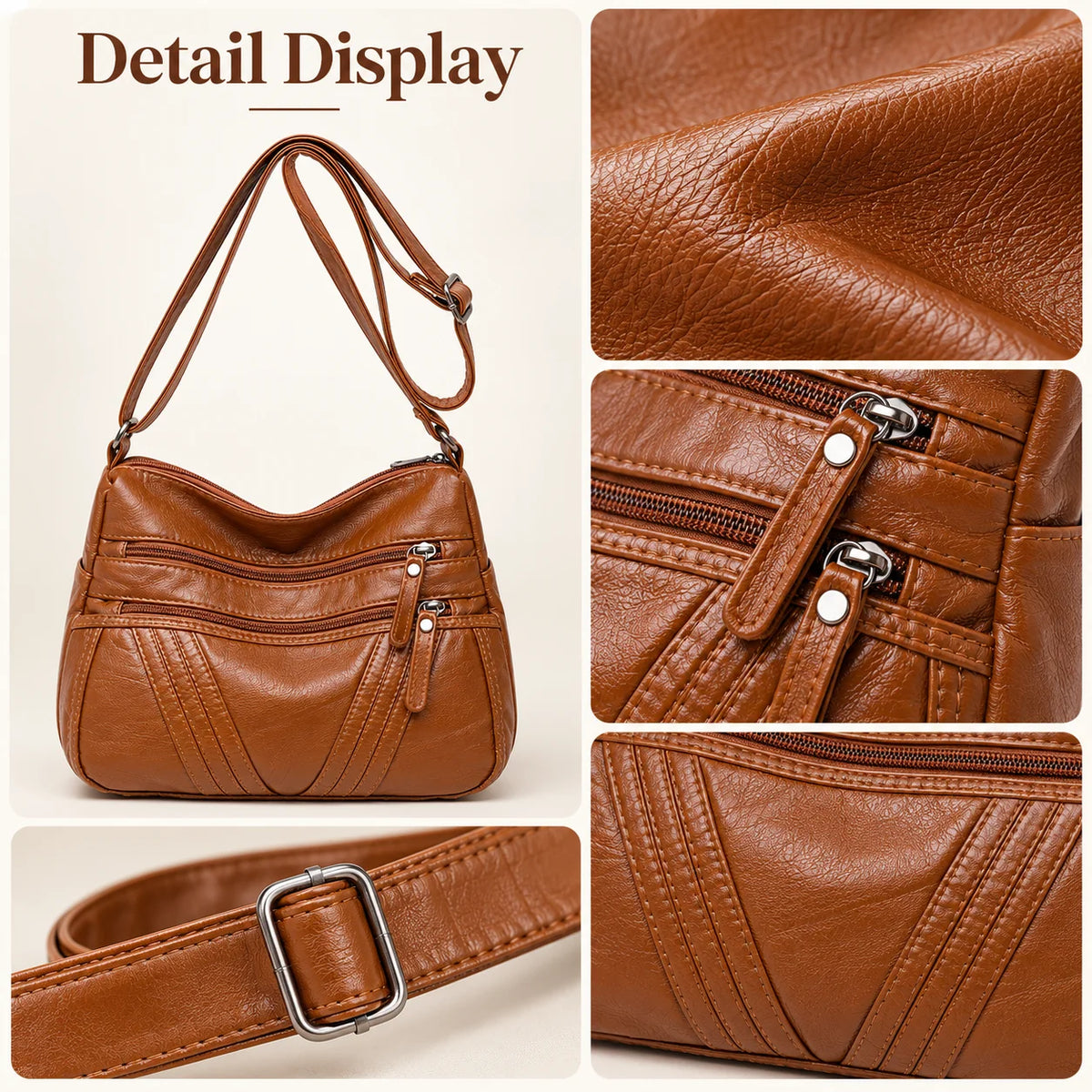 Women's Washed PU Leather Large Crossbody Shoulder Bag