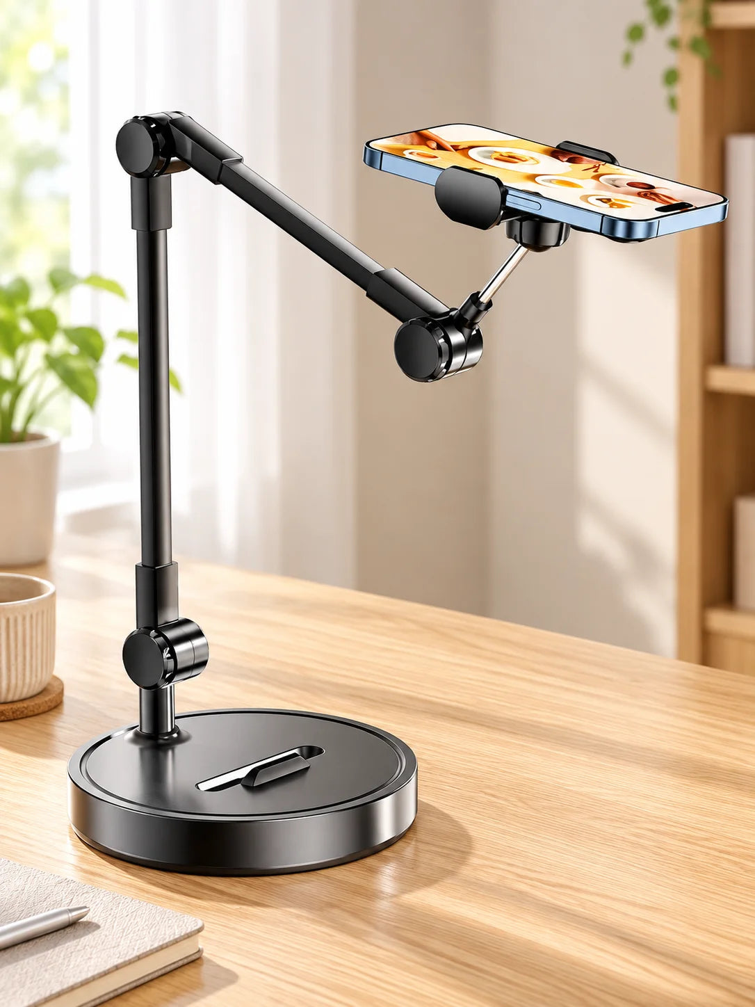 Adjustable Folding Phone Stand with Telescopic Rotating Arm