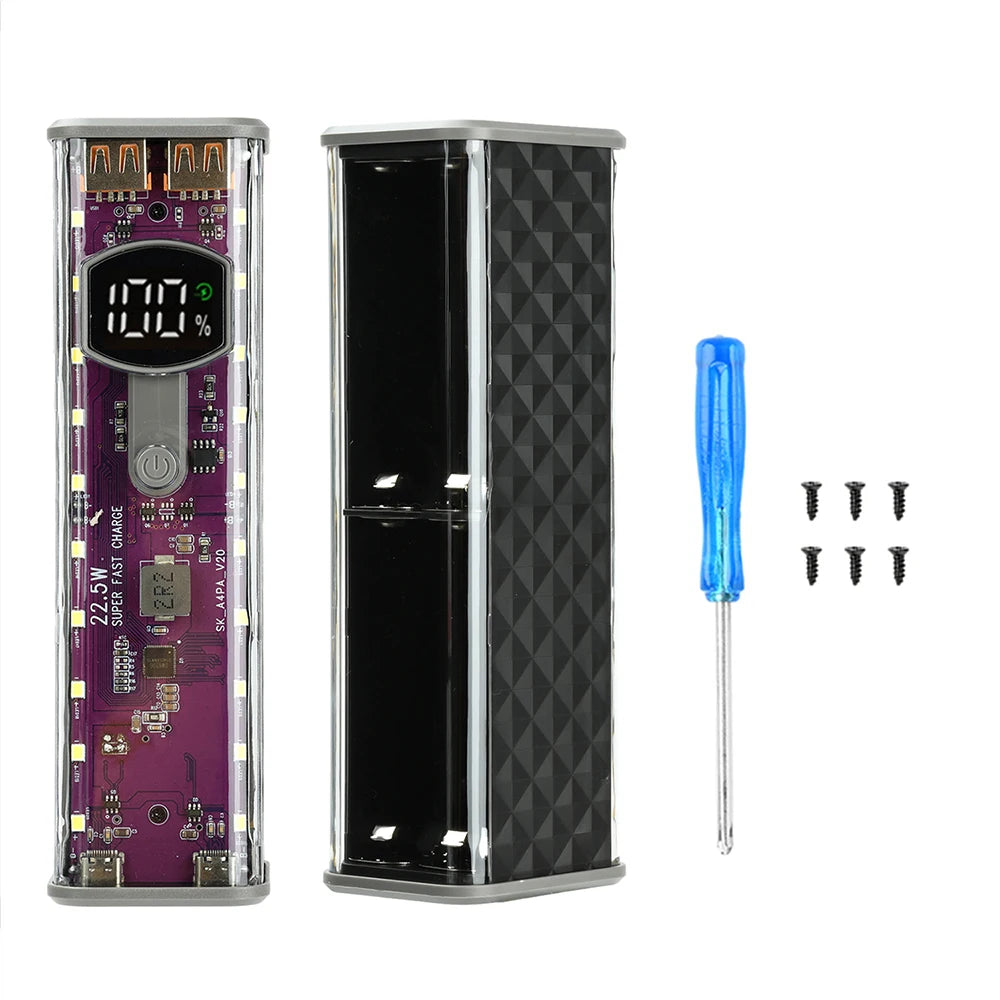 22.5W Mecha Power Bank Case 8x18650 Dual USB-C DIY Kit