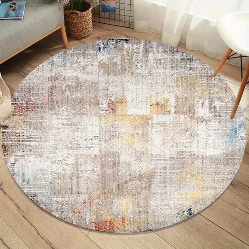 Vintage Distressed Round Rug – Abstract Non-Slip Floor Mat