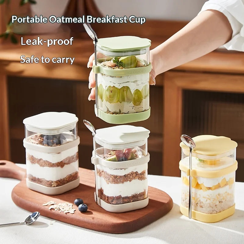 Glass Overnight Oats Cup with Lid & Spoon | Yogurt Bowl