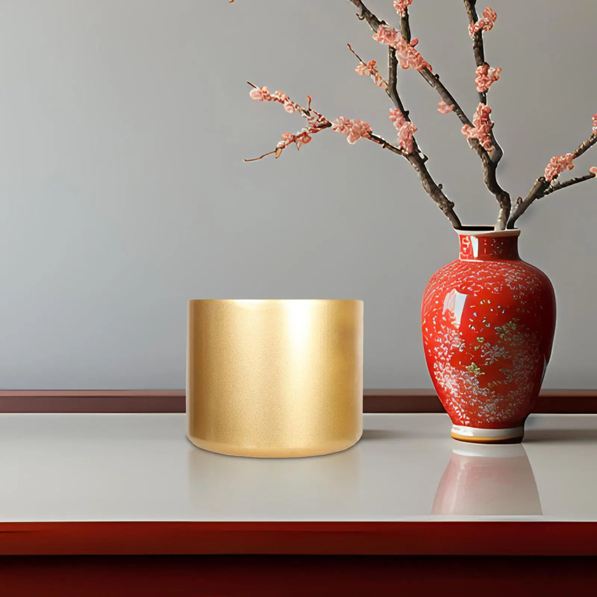 Golden Metal Chinese Flower Pot – Lunar New Year Vase Decor