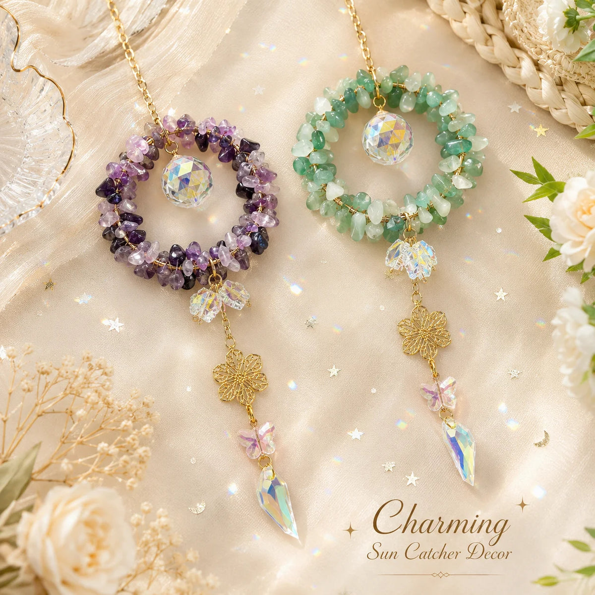 Natural Crystal Suncatcher Rainbow Prism Window & Car Ornament
