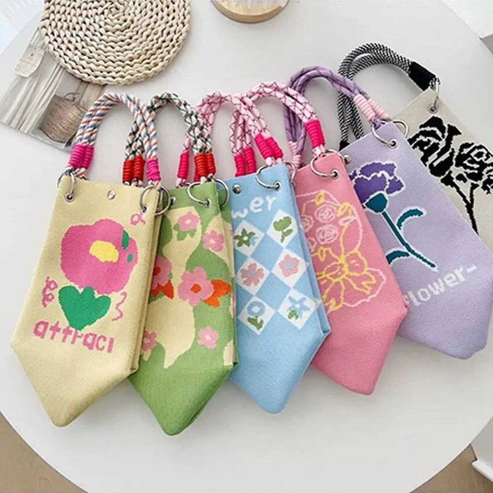 Handmade Knitted Bucket Bag – Woven Wrist Tote for Women