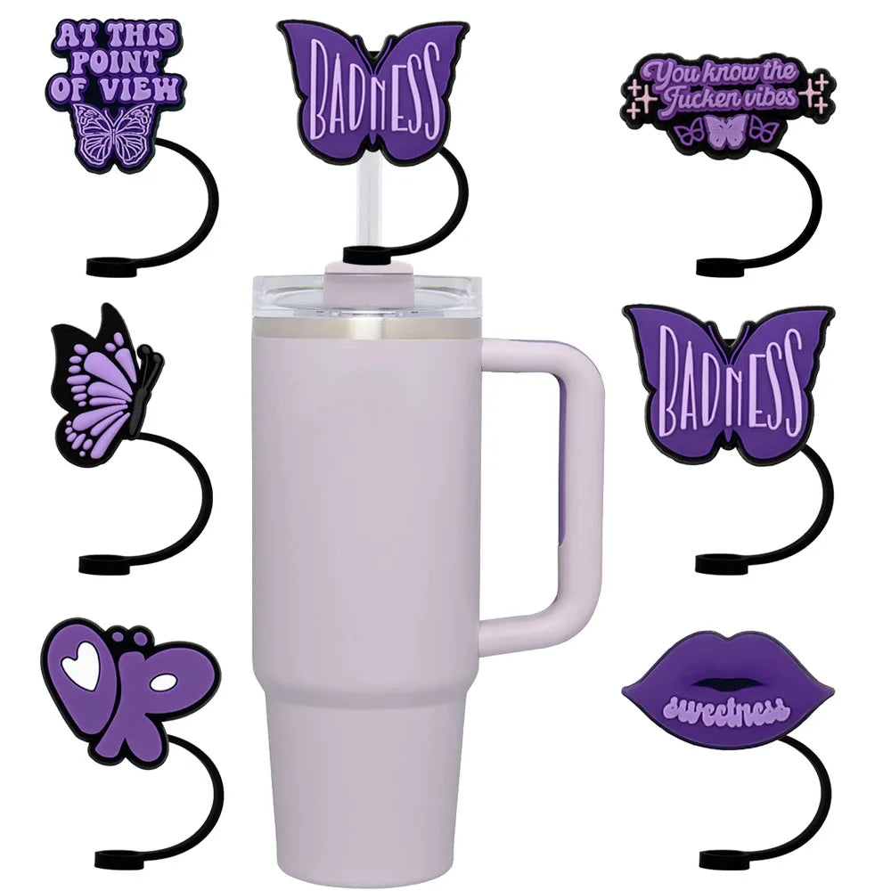 Silicone Butterfly Straw Cover Cap 10mm – Purple Stanley Topper