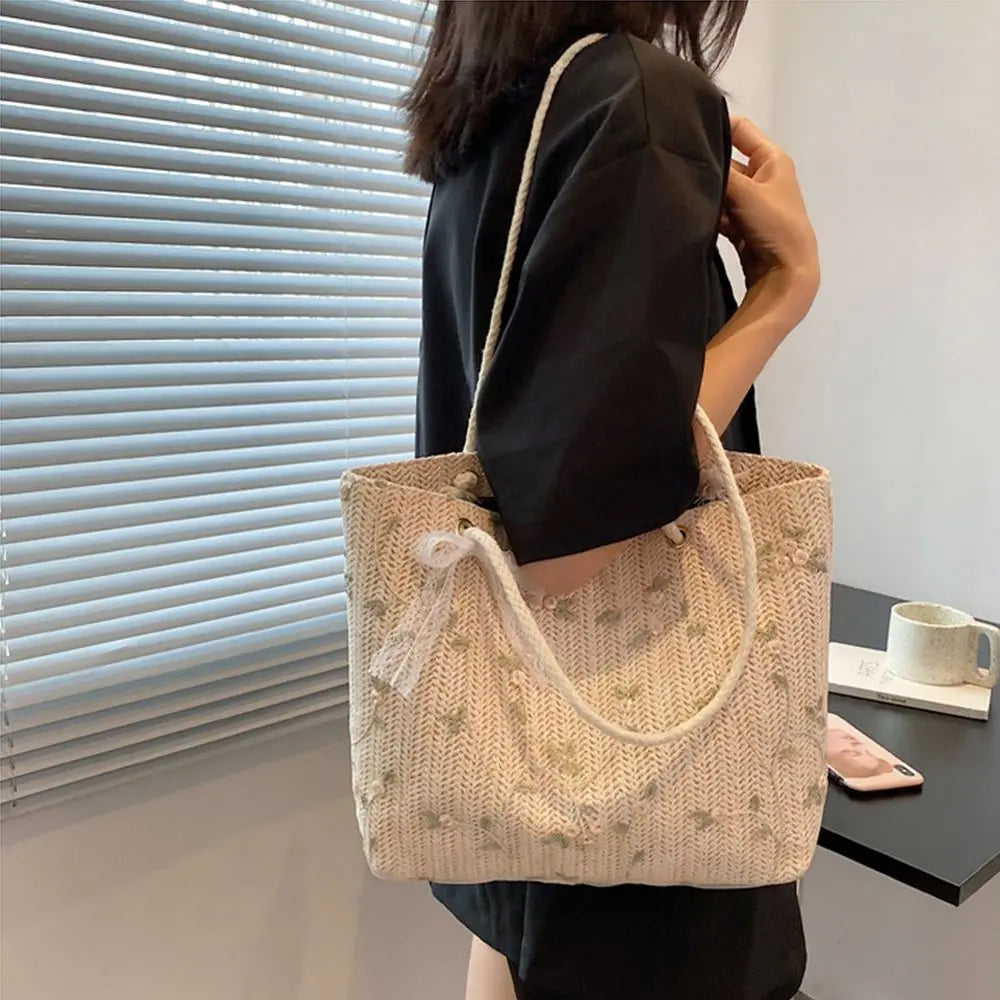 Large Straw Beach Tote Bag – Boho Summer Shoulder Handbag