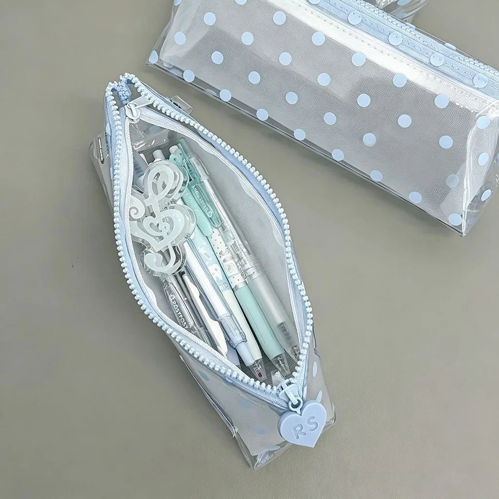 Transparent PVC Pencil Case | Korean Polka Dot Stationery Pouch