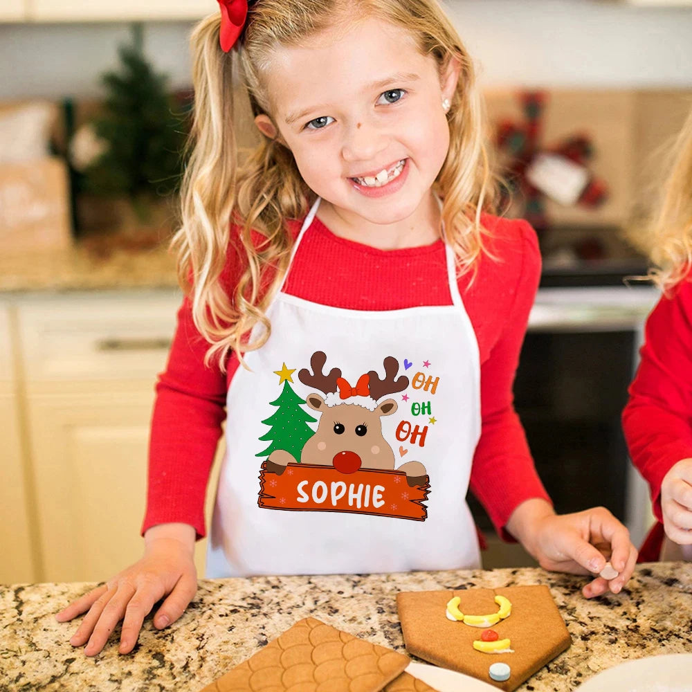 Personalized Christmas Kids Apron – Custom Name Deer Design