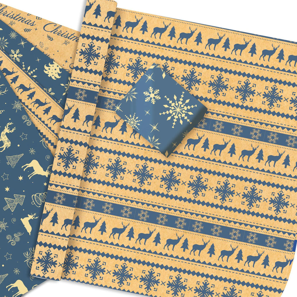 12-Sheet Christmas Kraft Wrapping Paper Set – 4 Festive Designs
