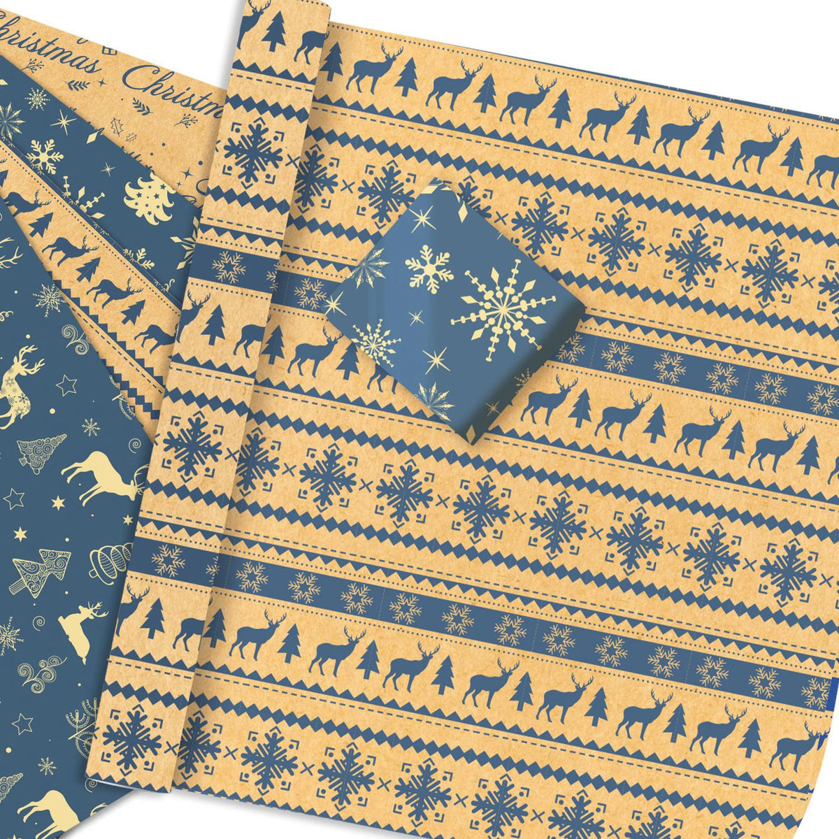 12-Sheet Christmas Kraft Wrapping Paper Set – 4 Festive Designs