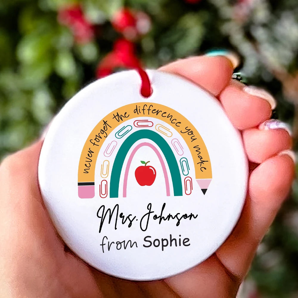 Personalised Rainbow Teacher Christmas Ornament – Custom Name