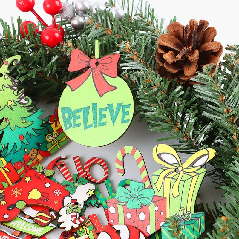 12-Pack Green Wooden Christmas Tree Pendants – Holiday Ornaments