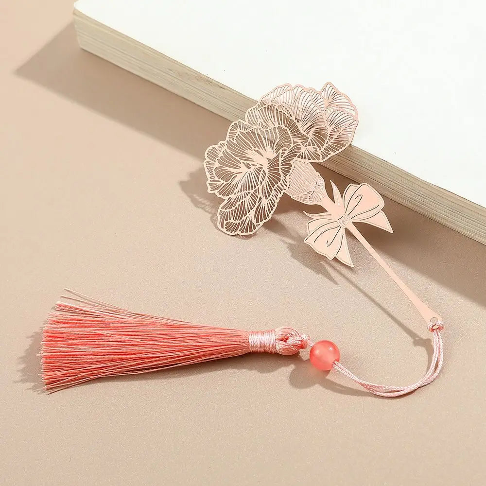 Chinese Style Metal Hollow Bookmark with Tassel | Floral Gift