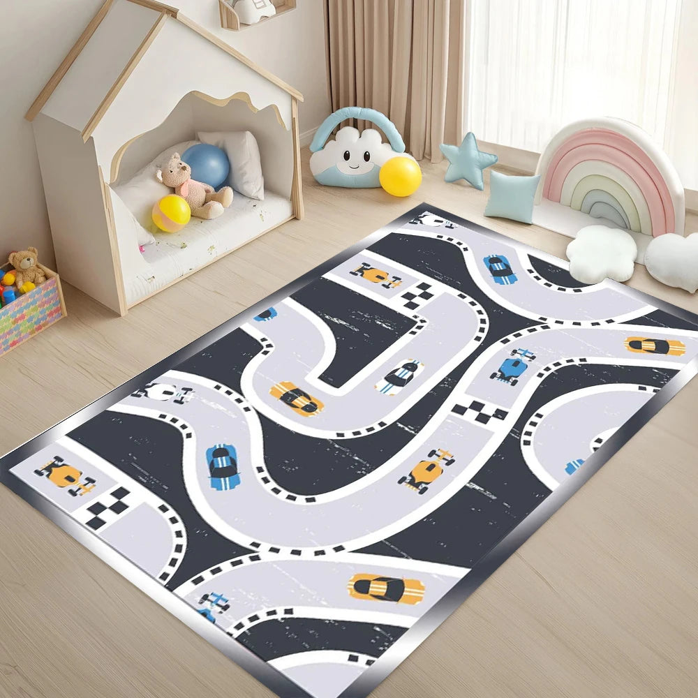 Kids Cartoon Road Play Mat – Non-Slip Floor Rug | 4 Sizes
