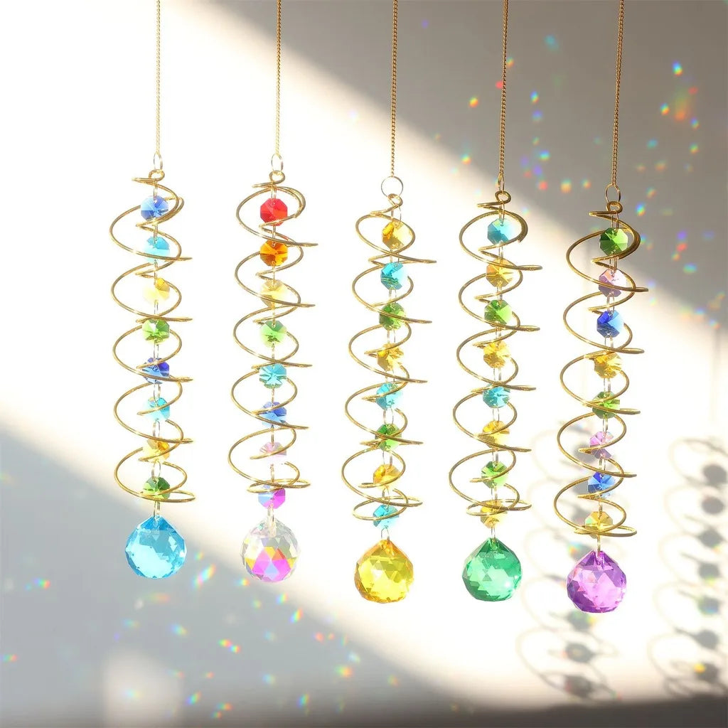 Crystal Spiral Sun Catcher – Rainbow Light Wind Spinner Decor