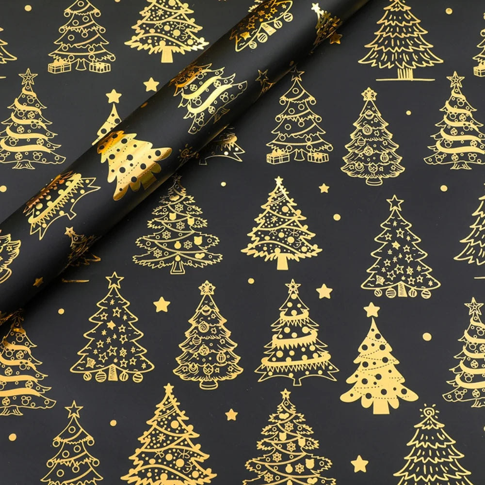 Gold Foil Christmas Wrapping Paper 50x70cm | Snowflake & Tree
