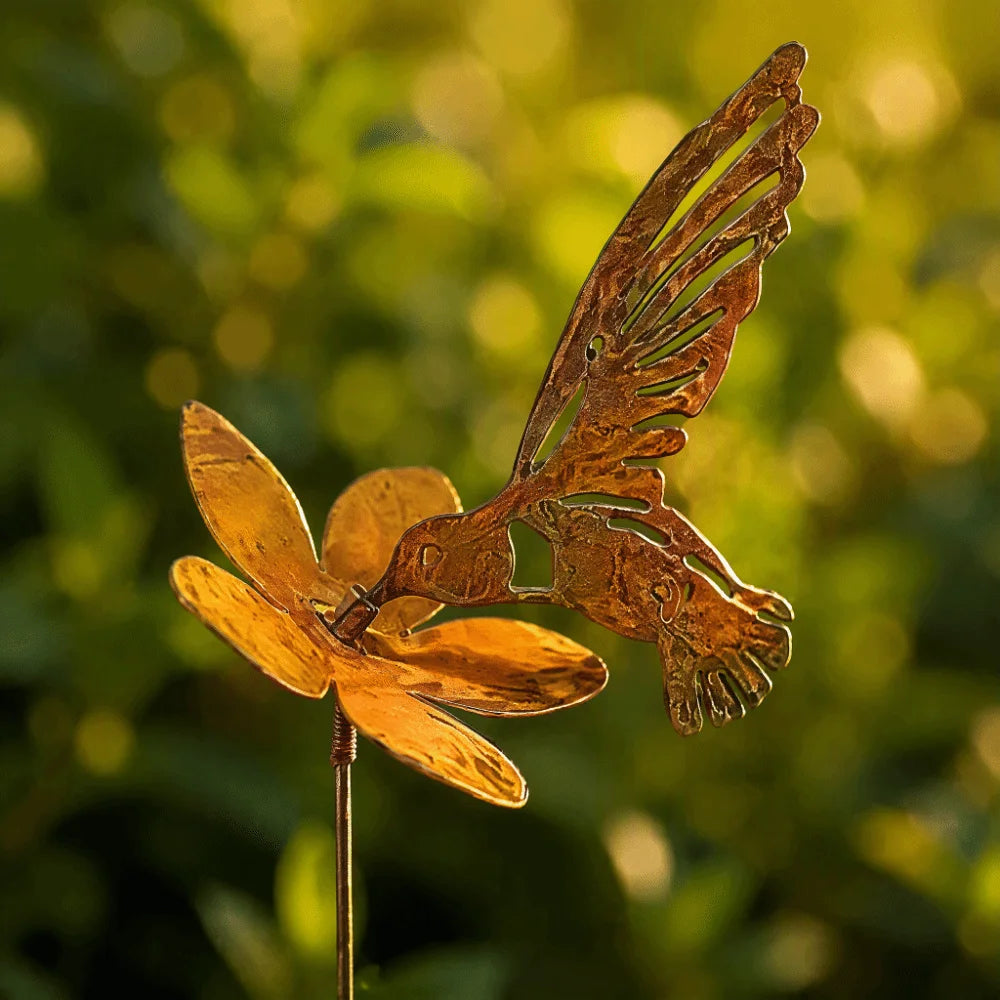 Gold Hummingbird Metal Garden Stake – Farmhouse Yard Décor