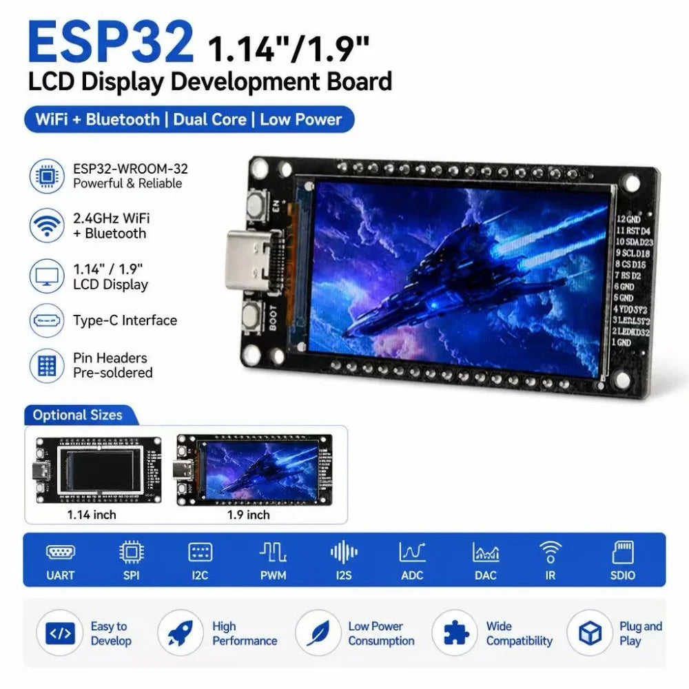 ESP32-WROOM-32 Dev Board with LCD, Wi-Fi & Bluetooth | Type-C