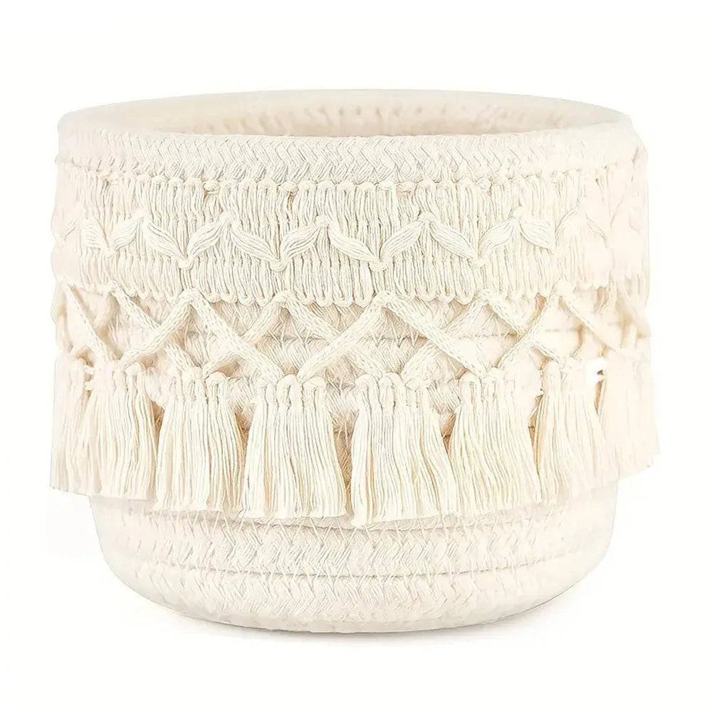 Cotton Rope Tassel Desktop Storage Basket | Woven Organizer