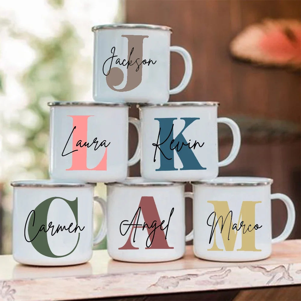 Personalized Initial & Name Enamel Mug – Wedding & Gift