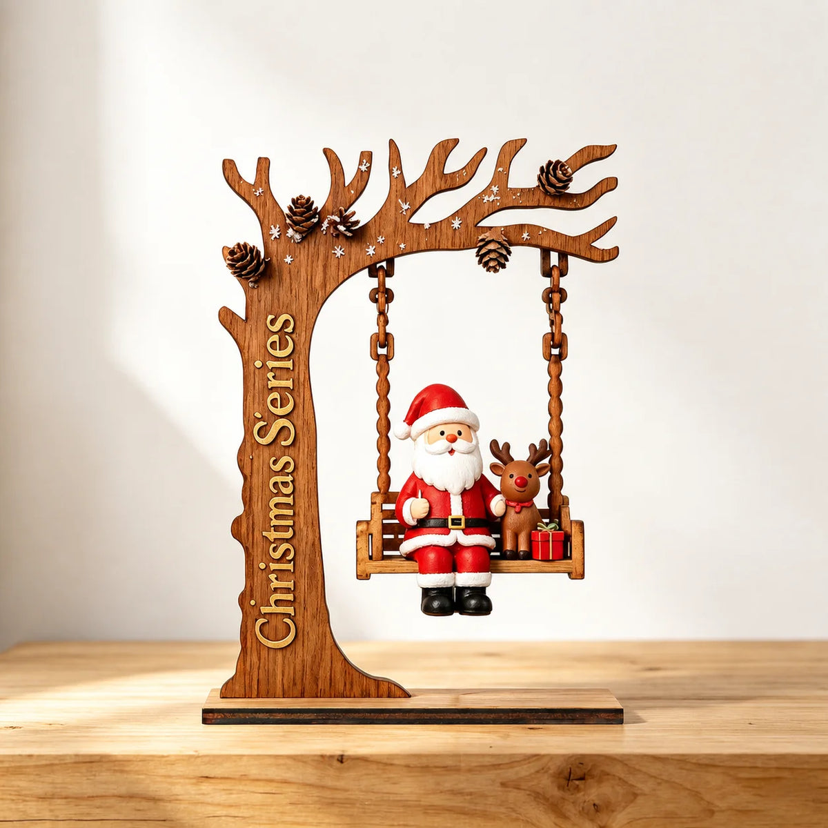 Wooden Santa Crescent Swing Christmas Tabletop Ornament