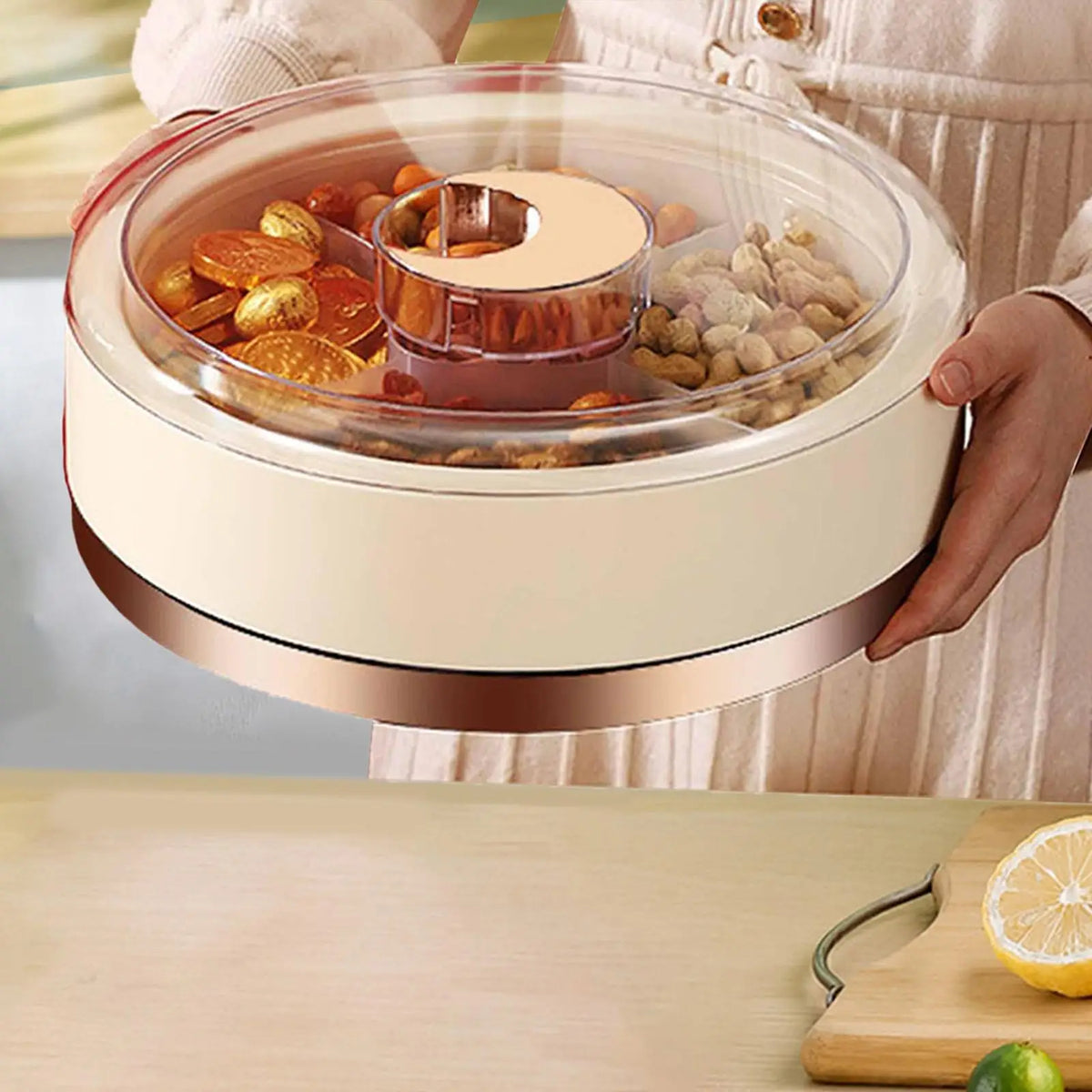 Rotatable Divided Serving Tray with Lid – Snack & Party Platter
