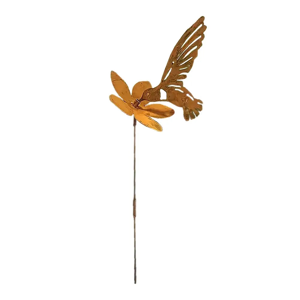 Gold Hummingbird Metal Garden Stake – Farmhouse Yard Décor