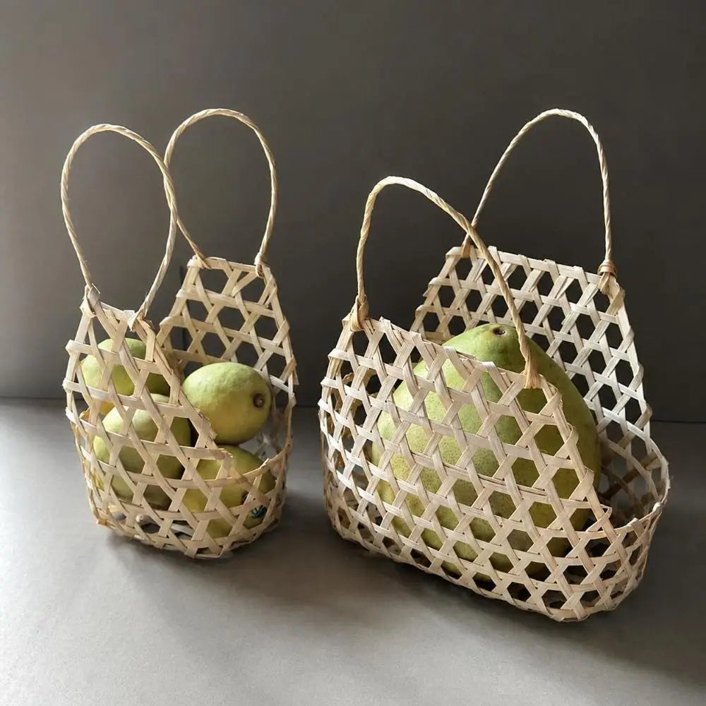 Handmade Woven Bamboo Basket – Retro Storage & Party Decor
