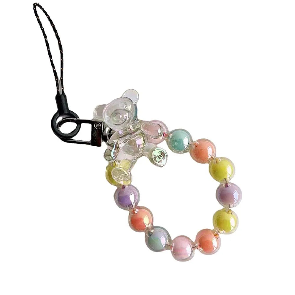 Crystal Macaron Beads Bear Phone Wrist Strap Lanyard