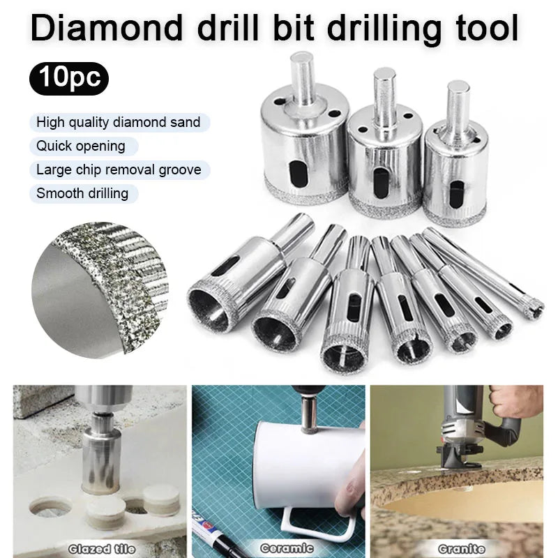 10-Piece Diamond Drill Bit Set – Glass, Tile & Marble