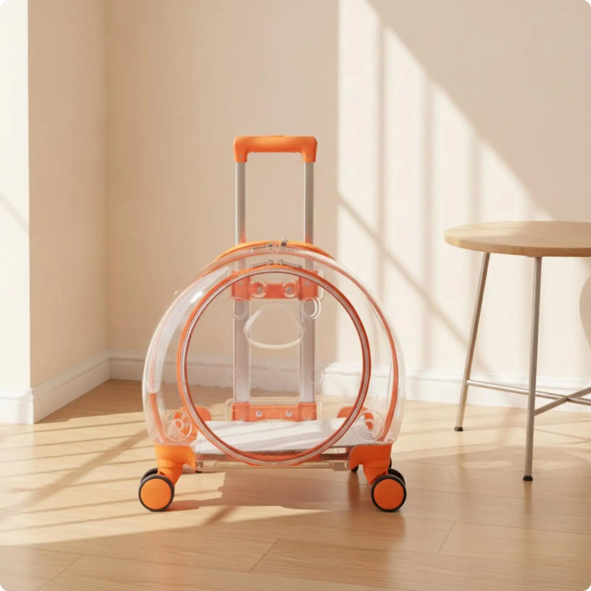 Wheeled Transparent Hard-Sided Pet Carrier Suitcase for Cats & Dogs