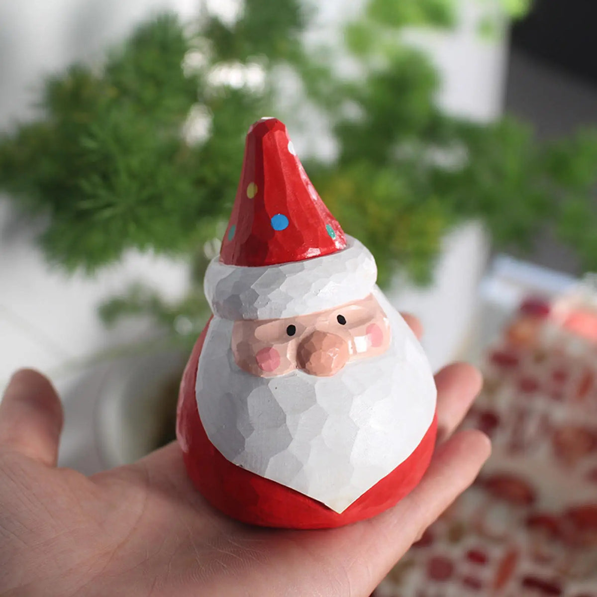 Christmas Wooden Santa Claus & Snowman Sitting Figurine Ornament