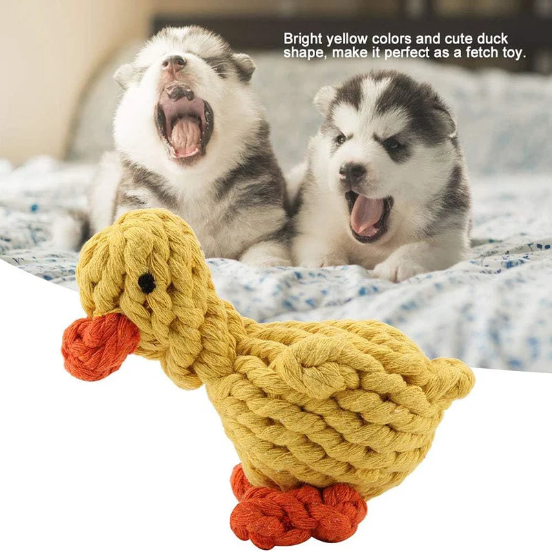 Braided Yellow Duck Squeaky Plush Dog Toy – Bite Resistant