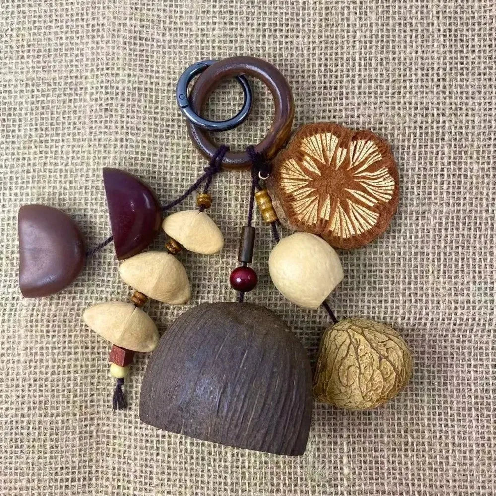 Handmade Natural Nut Shell Hanging Bell Pendant | 13cm