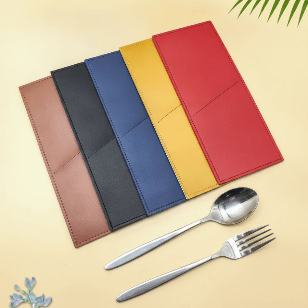 PU Leather Cutlery Pouch – Reusable Flatware Sleeve Holder