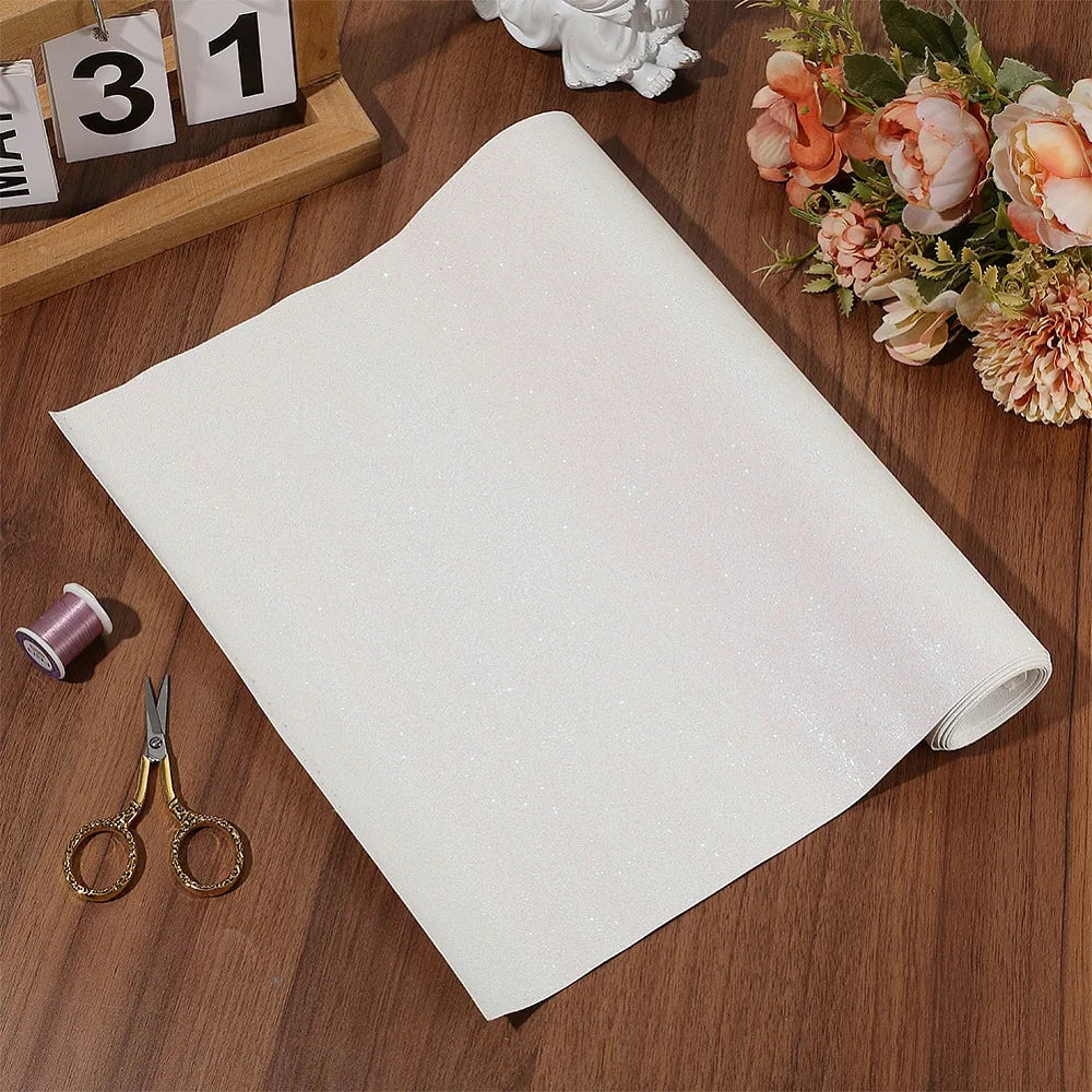 White Glitter PU Leather Fabric Sheet – DIY Crafts & Sewing