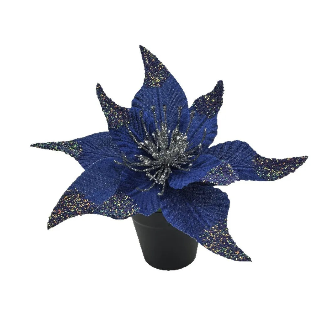 Velvet Flocked Glitter Artificial Christmas Flower Stem