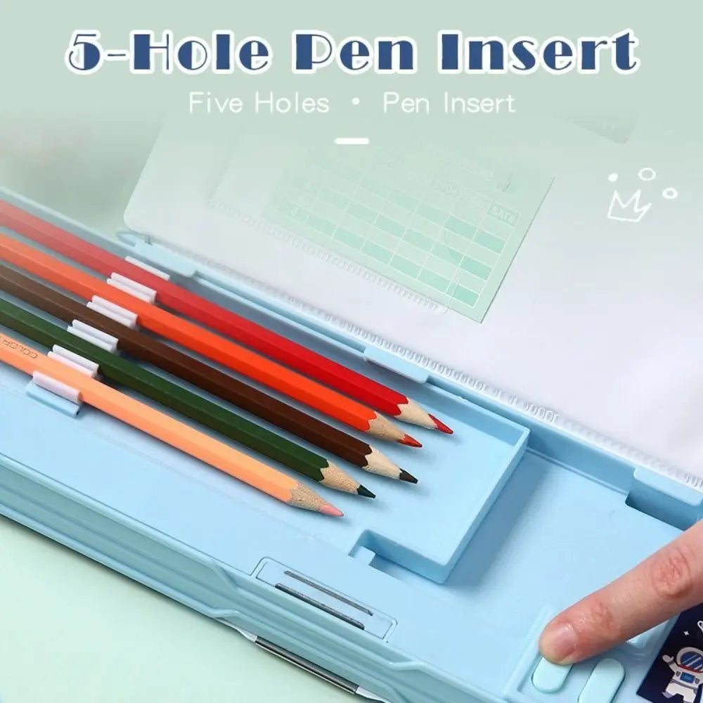 Double Layer Pencil Case with Calculator & Sharpener – Kids