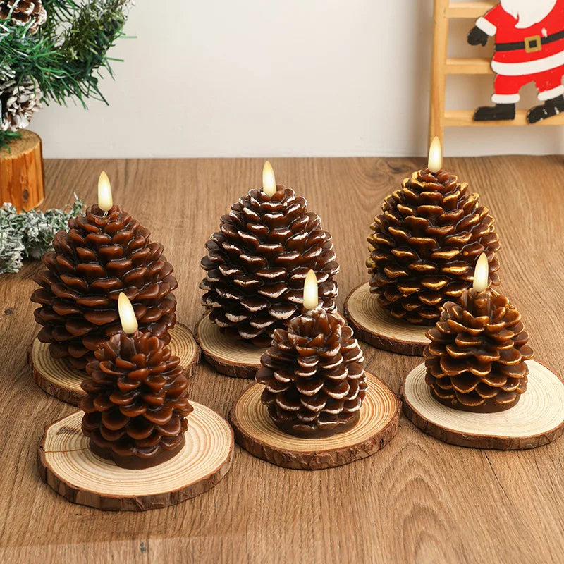 Pack of 2 LED Pinecone Flameless Candles | Holiday Décor