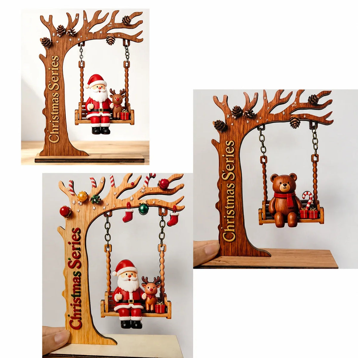 Wooden Santa Crescent Swing Christmas Tabletop Ornament