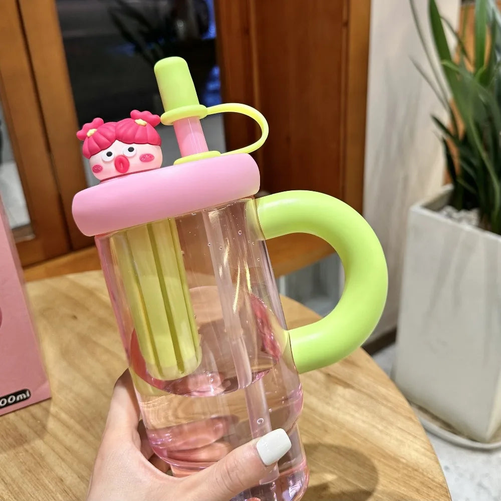 Cartoon Cute 900ml Straw Cup – Large Capacity Portable Water Bottle