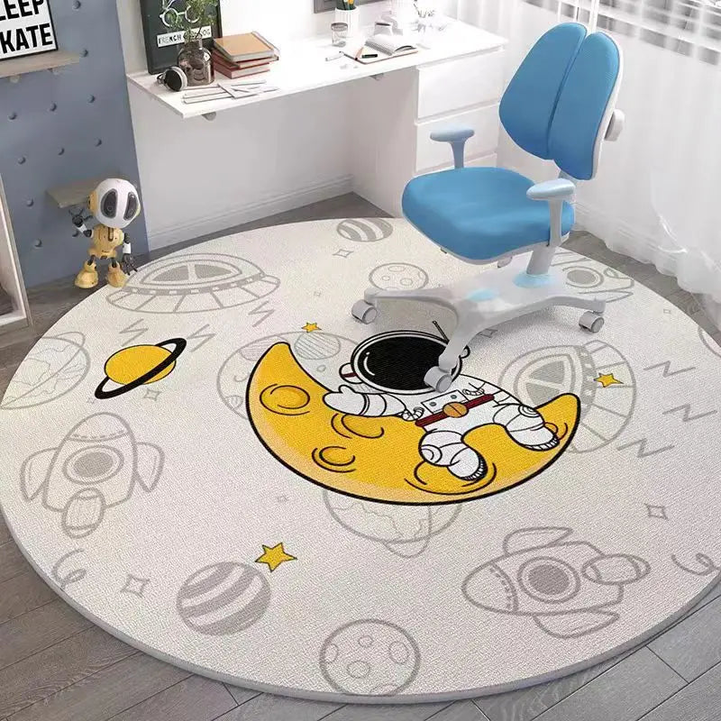 Space Round Rug – Rocket Astronaut Planets Stars Floor Mat