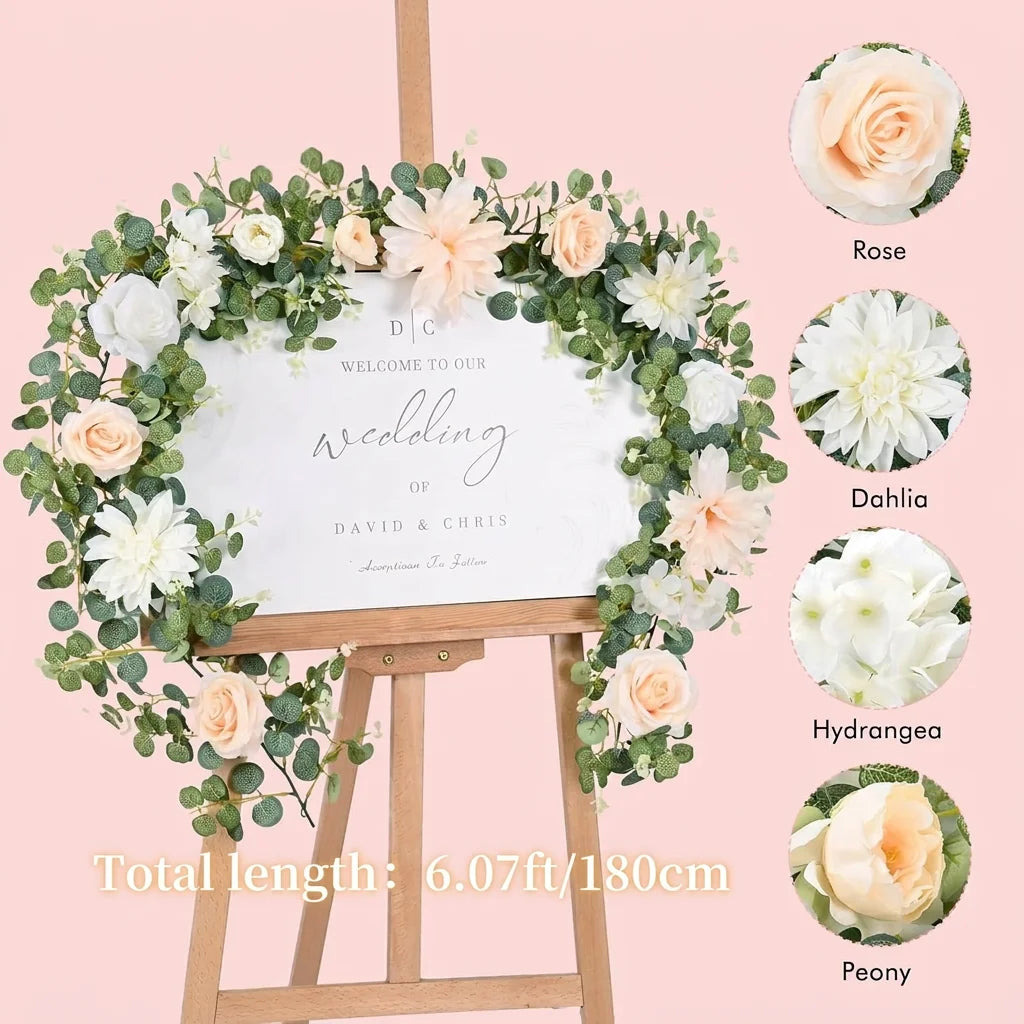 Artificial Mixed Flower Garland 185cm | Rose Peony Vine Decor