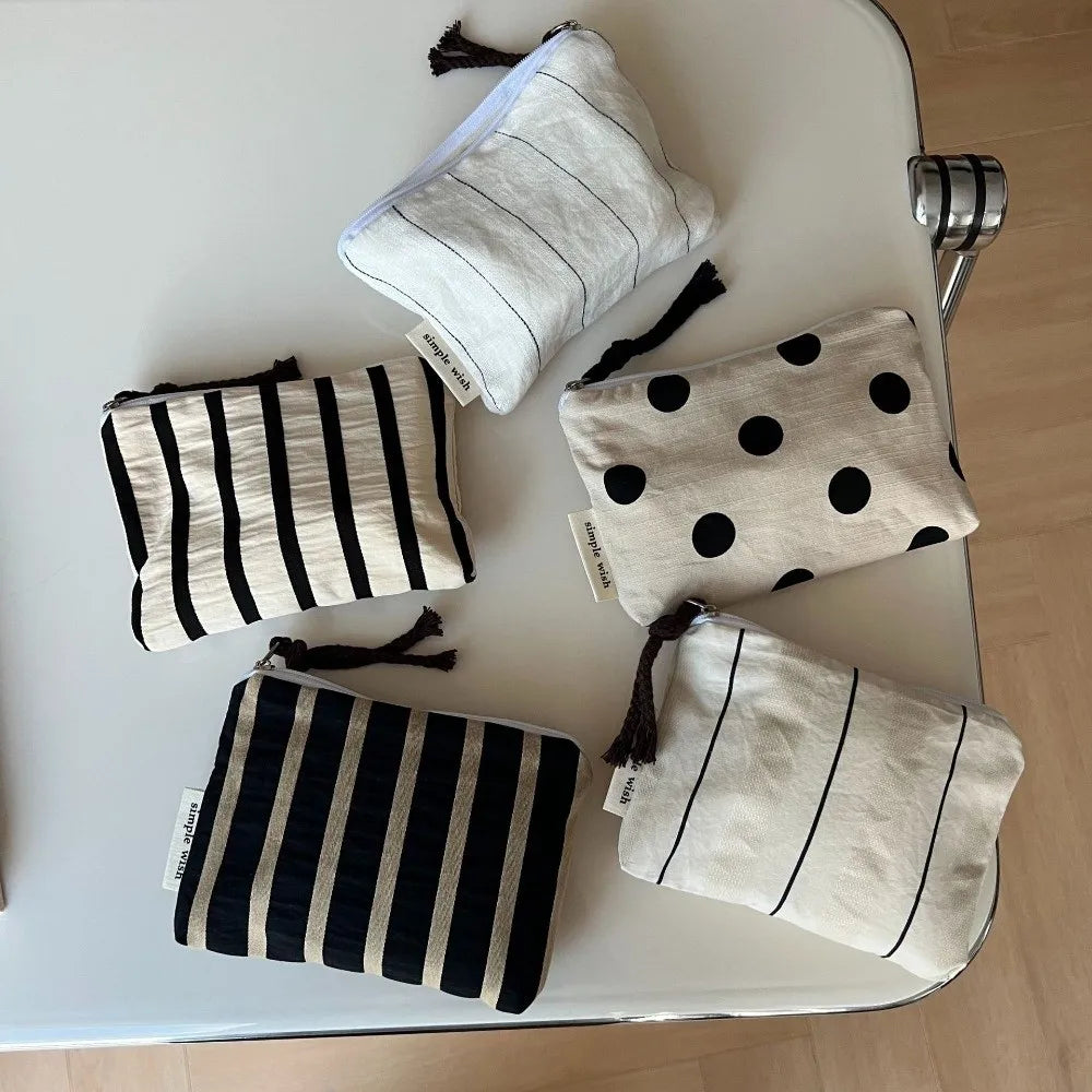 Cotton Canvas Mini Coin Purse – Striped & Polka Dot Pouch