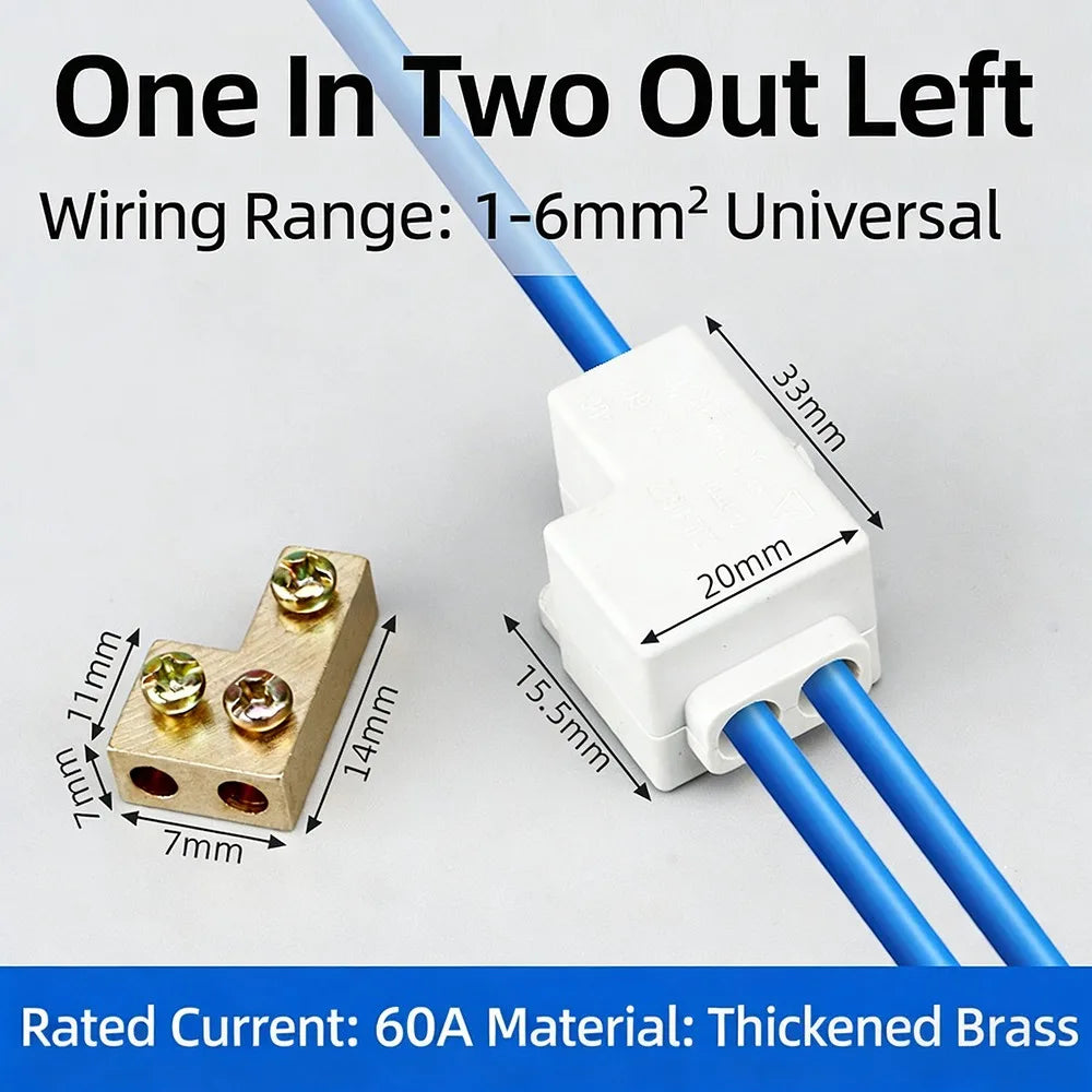 Brass Wire Connector Splitter 1–6mm² Quick Terminal Block 60A