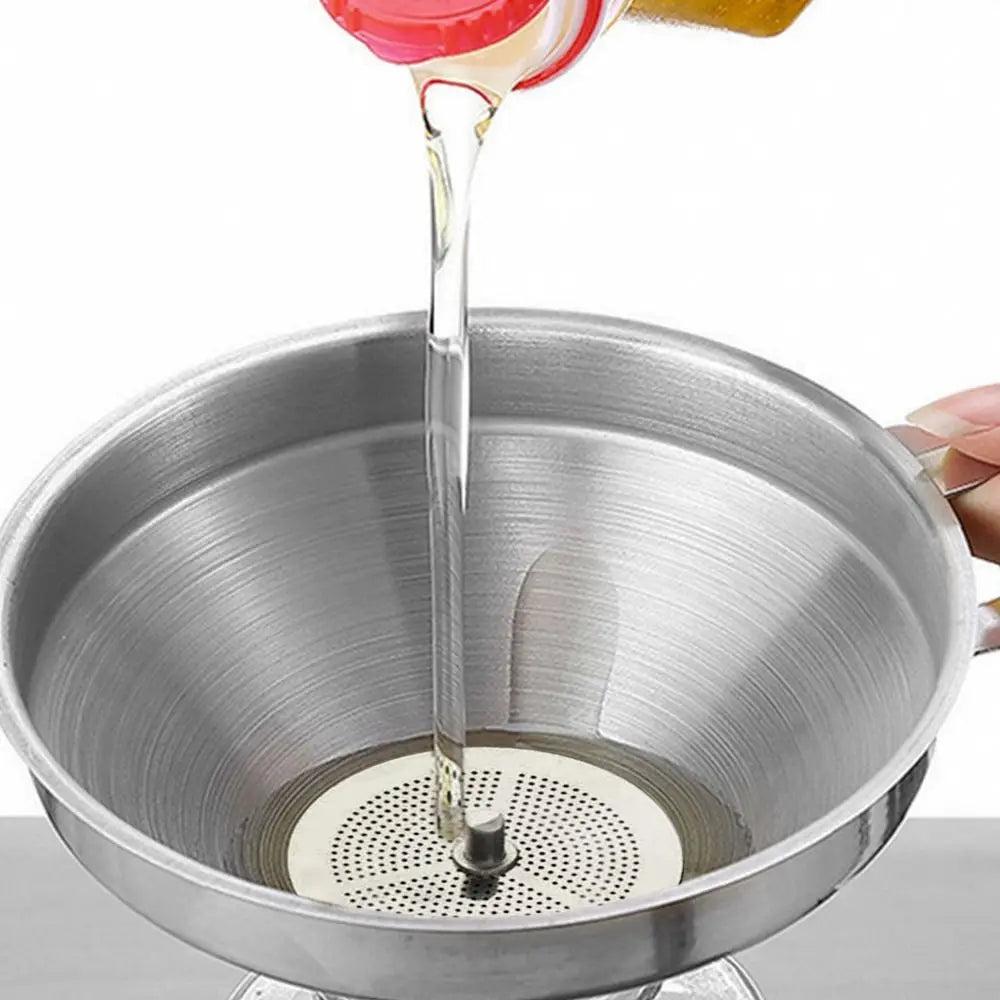 Stainless Steel Wide Mouth Funnel with Detachable Strainer