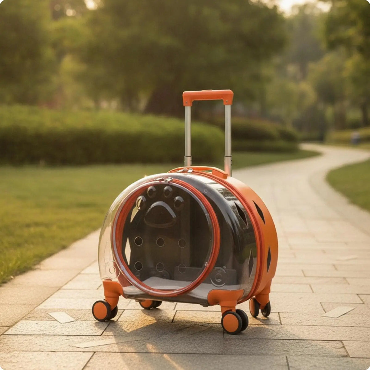 Wheeled Transparent Hard-Sided Pet Carrier Suitcase for Cats & Dogs