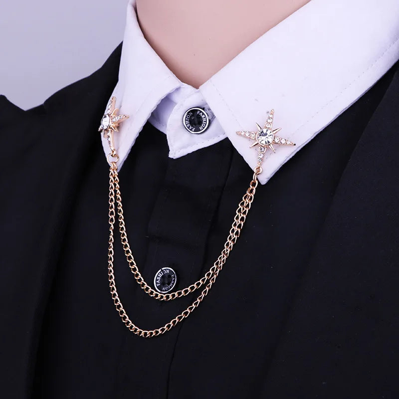 Men's Rhinestone Tassel Brooch Pin – Gold & Silver Luxury Accessory