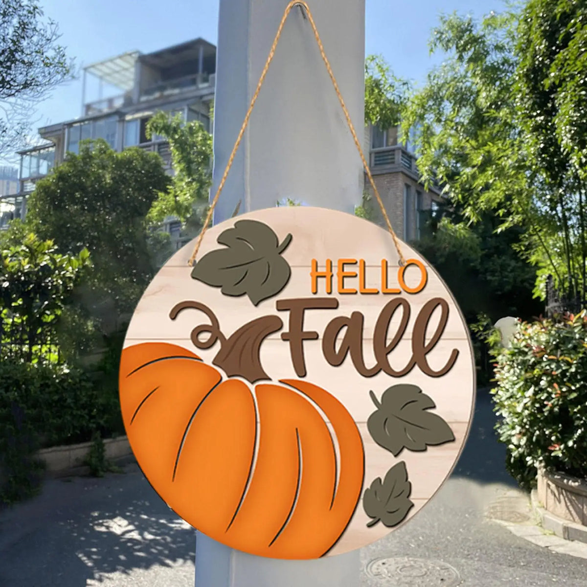 Rustic Autumn Welcome Plaque | Round Wood Hanging Sign